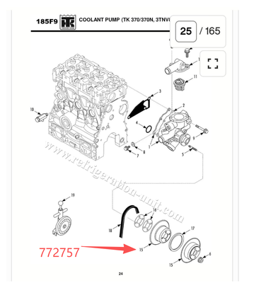 772757 THERMO KING 엔진 모델 TK370/TK376/TK486 물 펌프